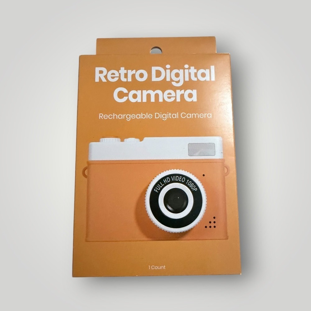 Gems Retro Digital Camera Kids Orange 1080p HD Selfie Dual Lens USB-C Travel